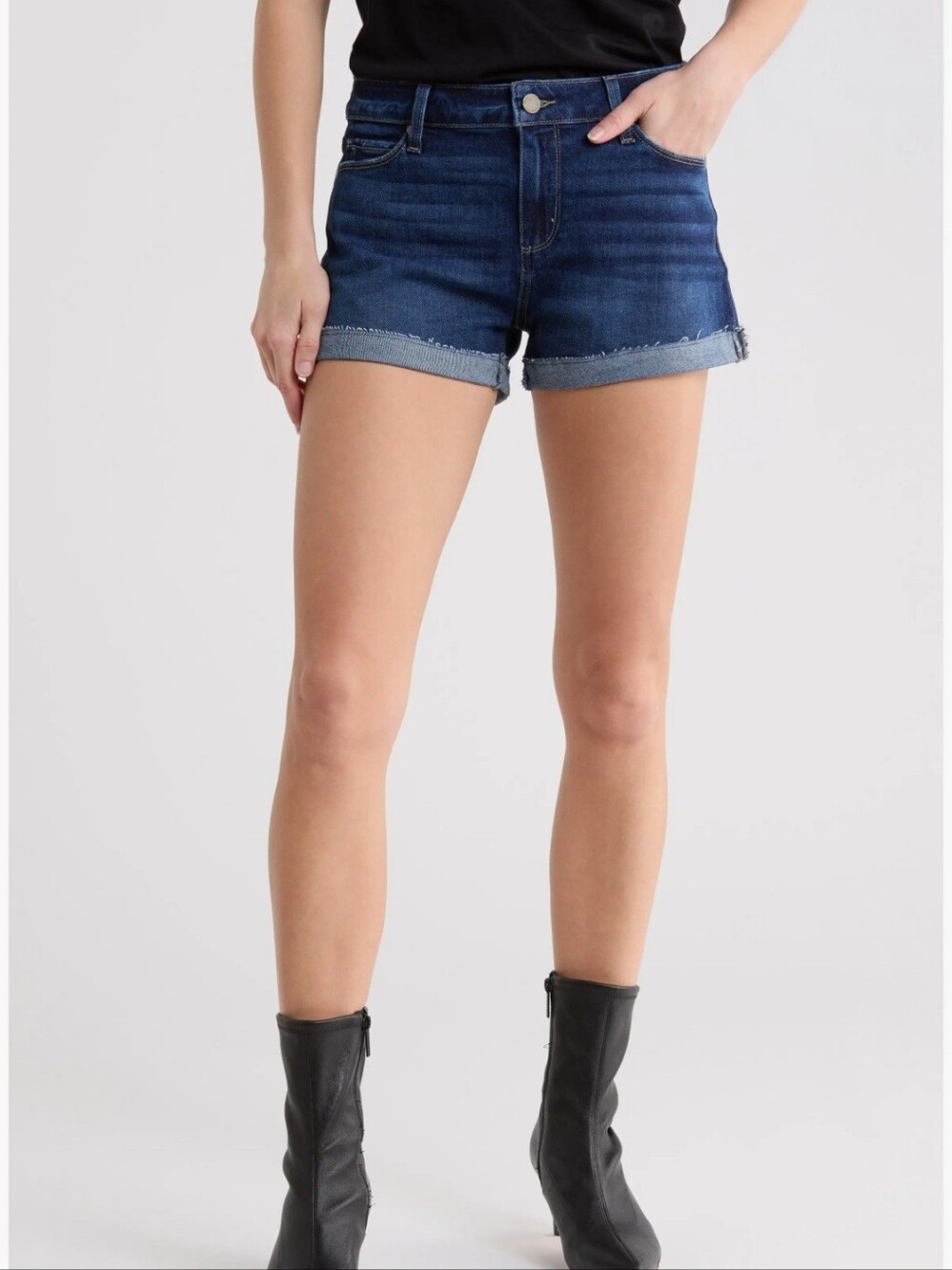 PAIGE Denim Shorts 29 Dark Wash Cuffed Raw Hem Enchant Stretch Jimmy Jimmy - Picture 4 of 12